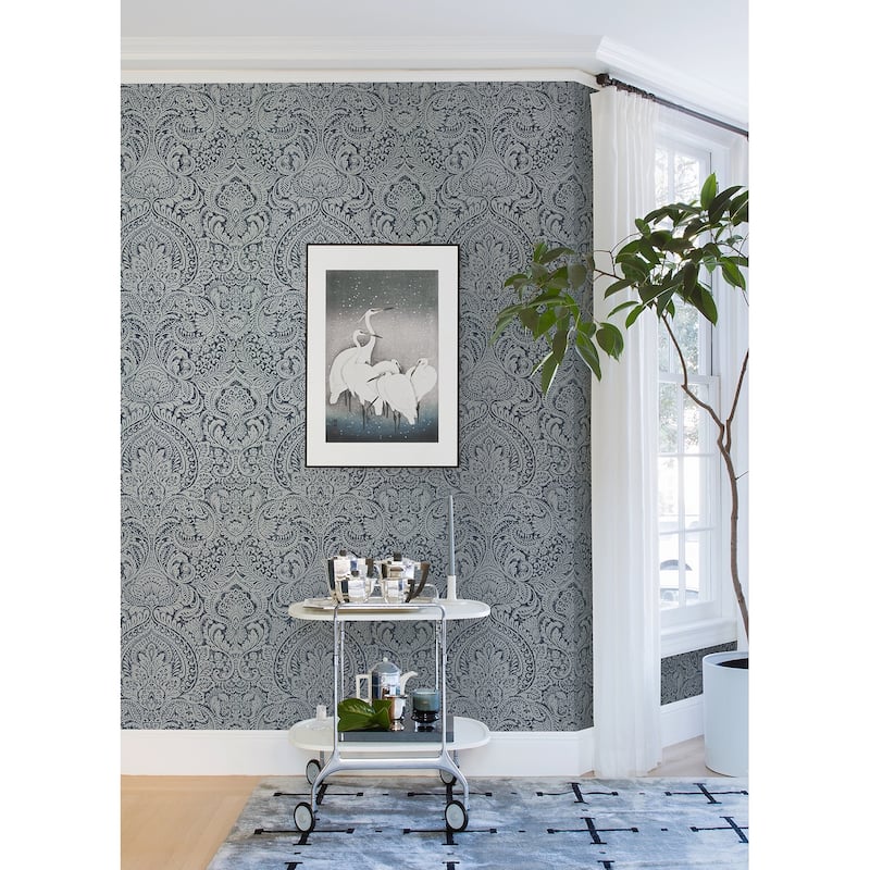 A-Street Prints Artemis Sapphire Floral Damask Wallpaper