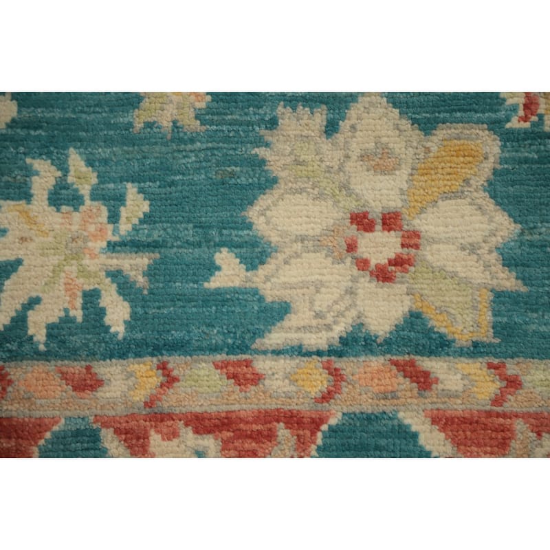 Hand Knotted Oriental 100% Wool Carpet Transitional All-Over Green Oushak Area Rug - 5' 3'' X 3' 1''