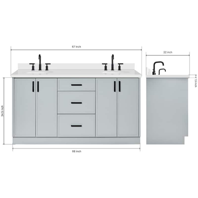 Ariel K67DWQOVO Kelly 67" Free Standing Double Oval Basin Vanity Set