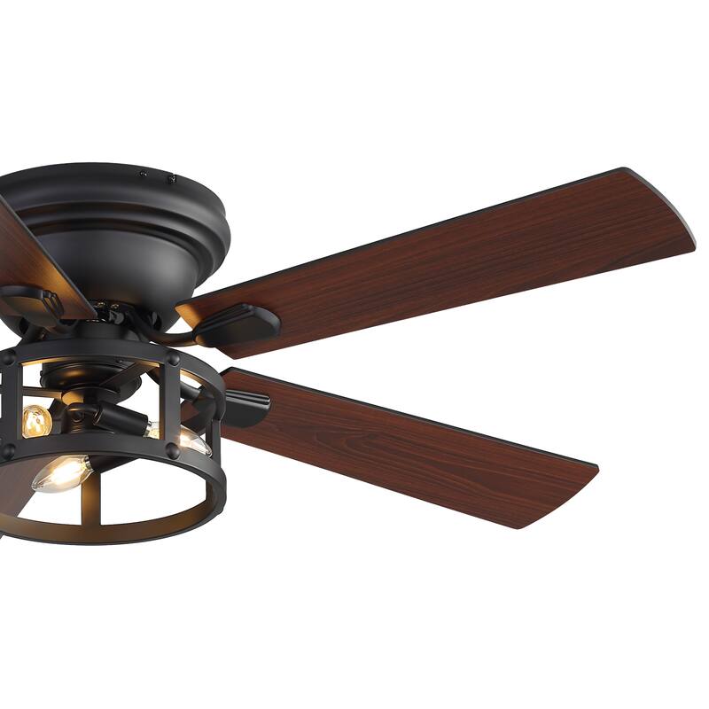 52-inch Flush Mount Caged Ceiling Fan with Light and Remote(5 Reversible Blades)