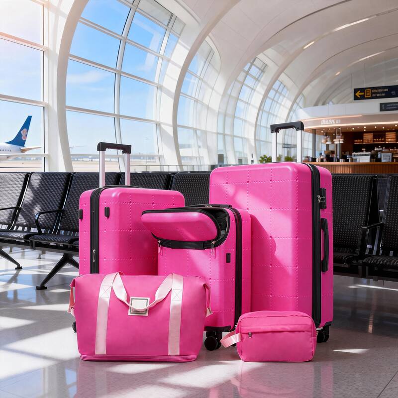 Hardside Luggage Set 5 Piece with Bags, 20IN Half-opening Carry on Luggage with USB Port, 24IN 28IN Luggage with Double Wheels