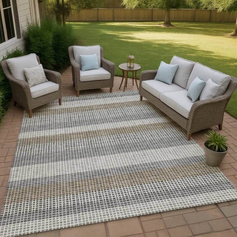 Machine Washable Indoor/ Outdoor Cabana Stripe Chantille Rug - Gray - 8' x 10'