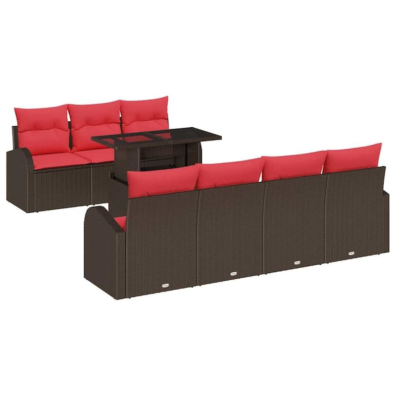 vidaXL 8 Garden Sofa Set with Cushions Black/Brown/Grey Poly Rattan - 92.1 x 24.4 x 27.2