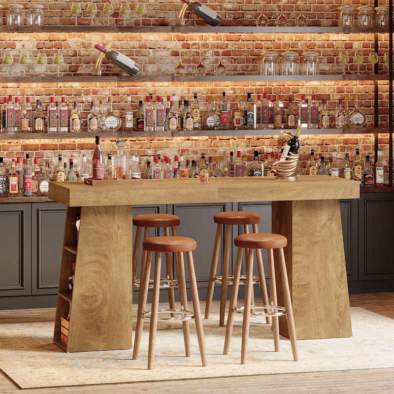 63-Inch Farmhouse Bar Table with Storage