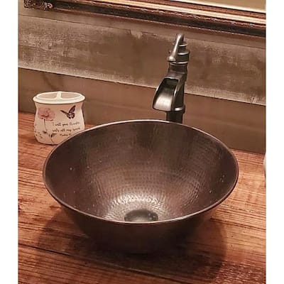 Authentic Handmade 14" Round Copper Vessel Bathroom Sink by SimplyCopper - 14" X 5.5"