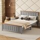 preview thumbnail 2 of 8, Full Size Wood Platform Bed Wooden Slat Support, Vintage Simple Bed Frame with Rectangular Headboard and Footboard, Grey