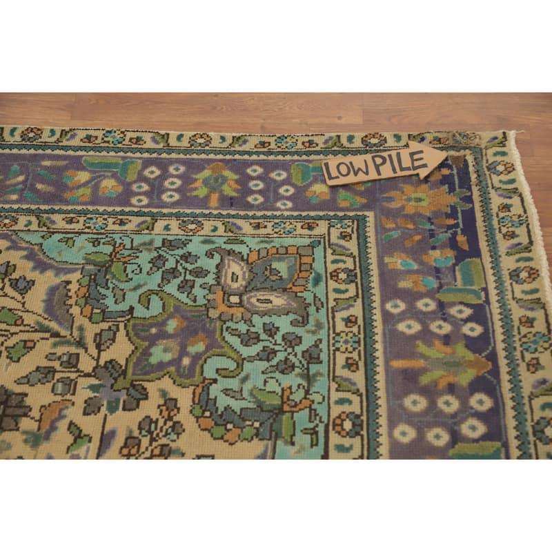 Hand Knotted Oriental 100% Wool Carpet Traditional Floral Peach Tabriz Area Rug - 9' 7'' X 6' 4''
