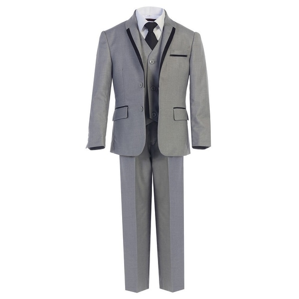 Boys Gray Tie Vest Pants 5 Pcs Wedding Special Occasion Tuxedo Suit