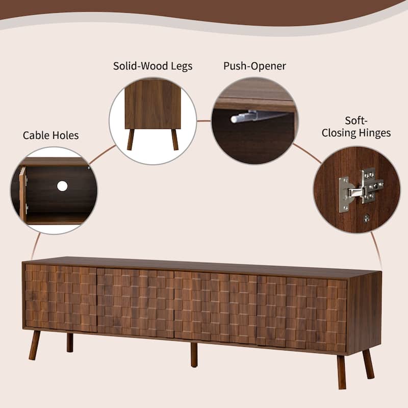 Walnut Entertainment Center with Wood Legs, Modern Side Cabinet Storage Cabinet Media Console Cabinet