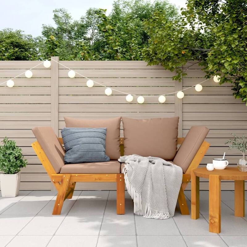 vidaXL Patio Bench with Cushions 2-in-1 Outdoor Seating Solid Wood Acacia - Taupe