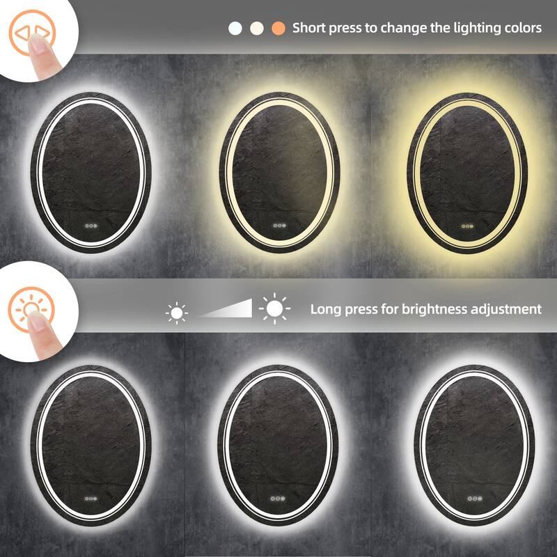Frameless Oval Wall Mounted LED Bathroom Mirror Anti-Fog Memory - 20X28 Inch