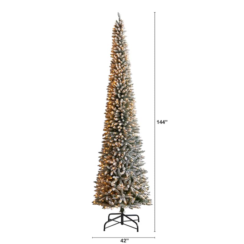 12' Flocked Pencil Christmas Tree with 1000 Lights - 124