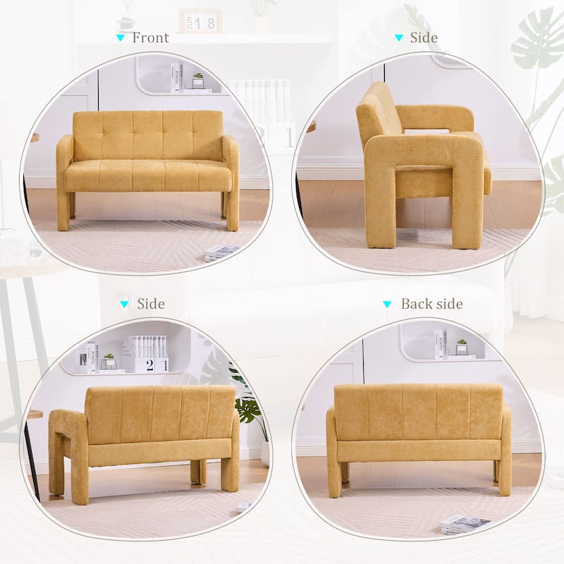 Modern Double Armchair Upholstered 2-Seater Sofa with Dual Armrests, Chenille Fabric Compact Couch for Living Room