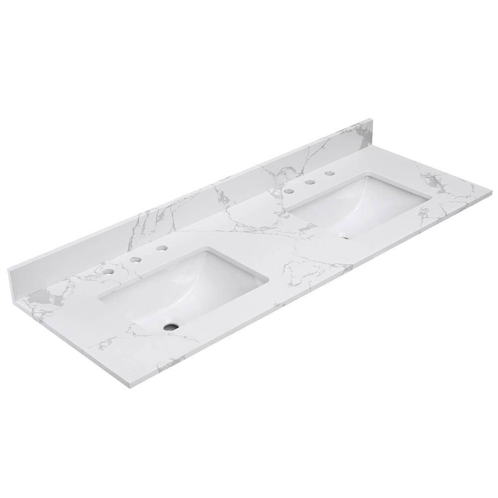 Glacifrost 61 inch Cultured Marble Bathroom Vanity Top with Double Sink