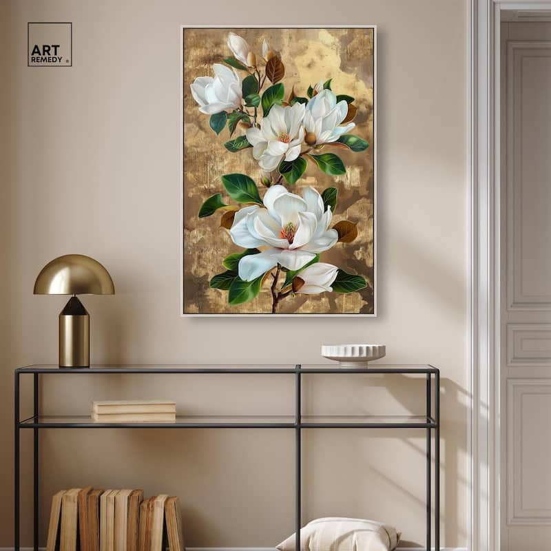Guilded White flora Canvas by Art Remedy