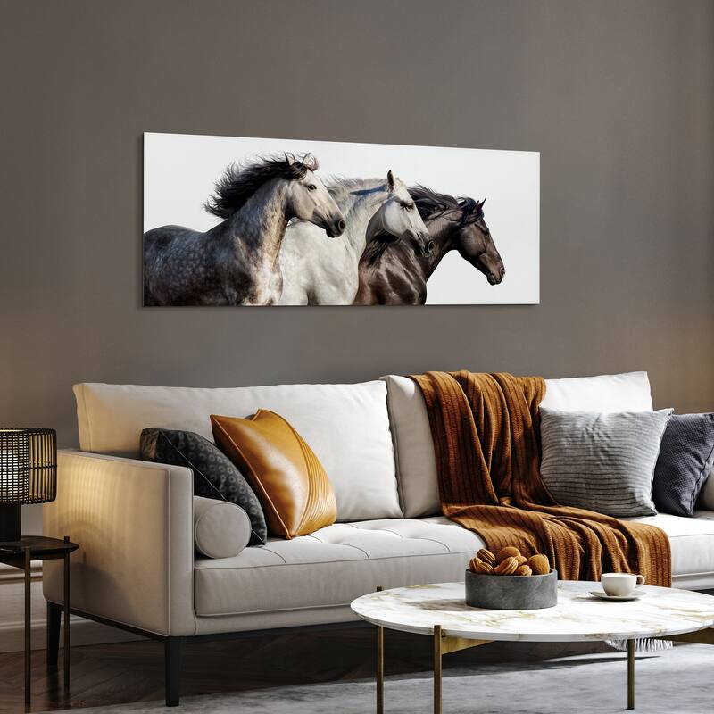 "Trilogy 1" Horse Wall Art Frameless Free Floating Tempered Glass Panel