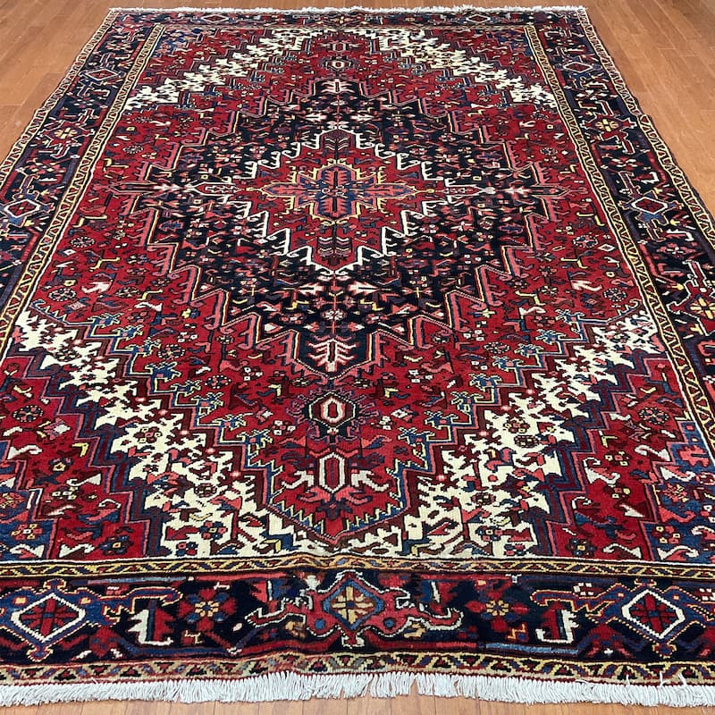 HERAT ORIENTAL Handmade 1960s Antique Heriz Wool Rug - 7'8" x 11'
