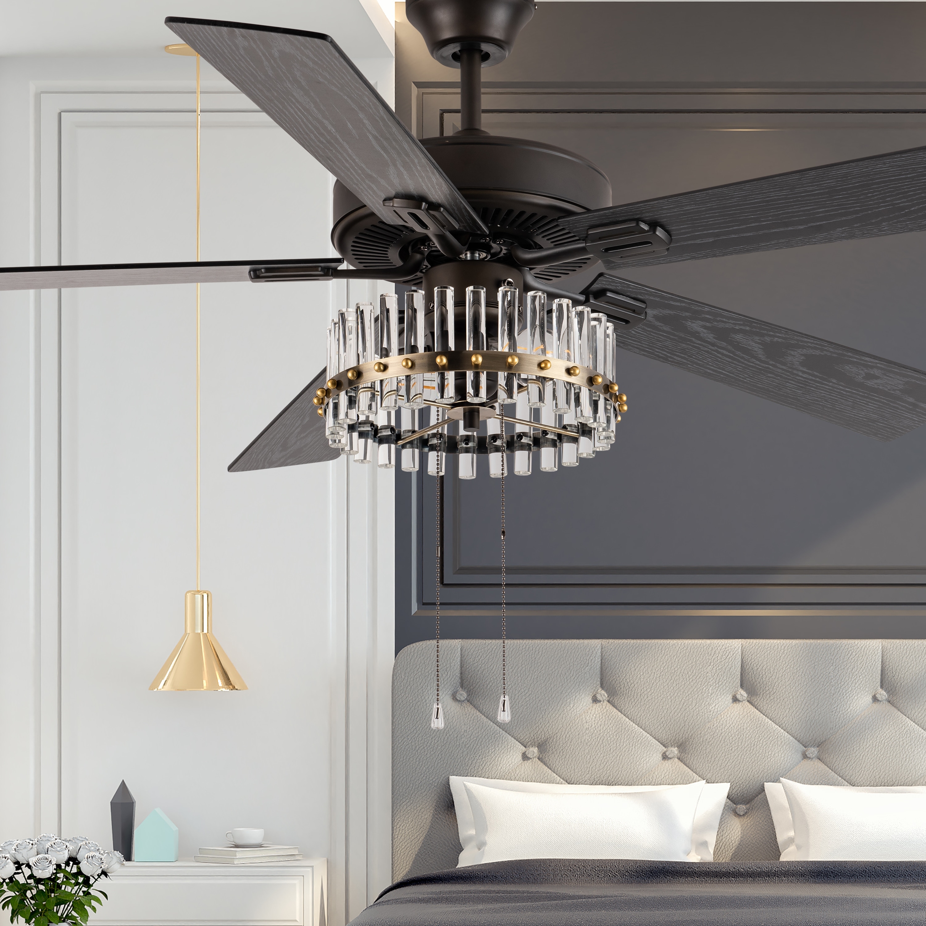 River of Goods Carrie Oil-Rubbed Bronze Metal 2-Light 52-Inch Ceiling Fan - 52" x 52" x 13.5"/18.5"