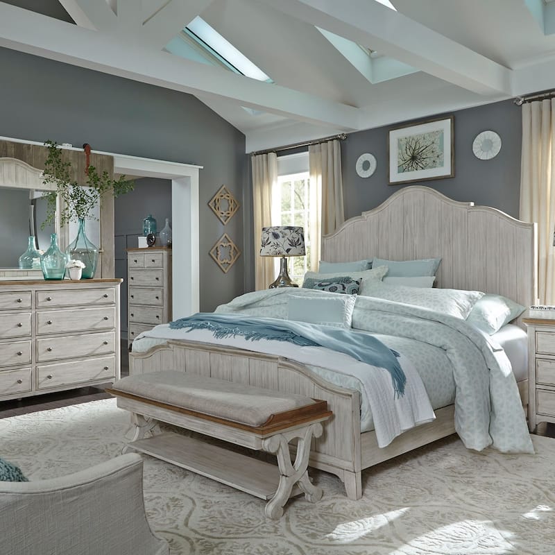 Farmhouse Reimagined Antique White with Chestnut 5 Drawer Chest