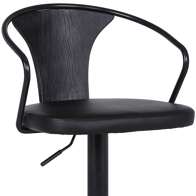 Black Faux Leather Adjustable Swivel Bar Stool with Iron Frame and Footrest - 19” x 20” x 43” (D x W x H)
