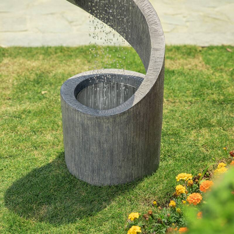 Glitzhome 40"H Modern Minimalist Spiral Oversized LED Polyresin Fountain with Planter