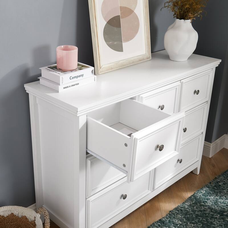 GDFStudio - Farmhouse Modern 7-Drawer Dresser Cabinet with Smooth Metal Slides and Wide Top
