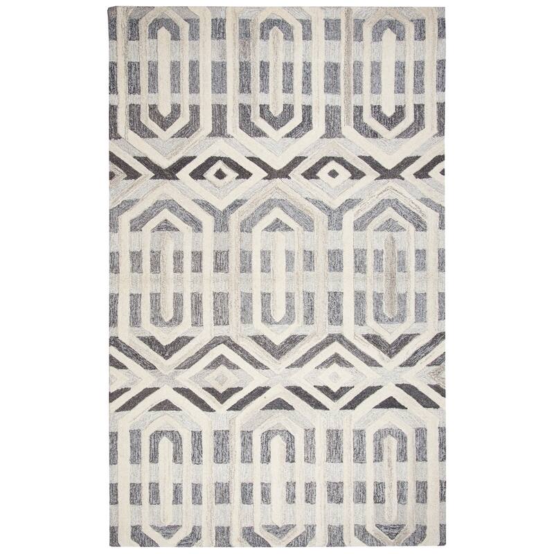 Alora Decor Makalu Grey and Natural Hand-tufted Geometric Wool Rug - 5' x 8' - Grey/Dark Grey/Natural
