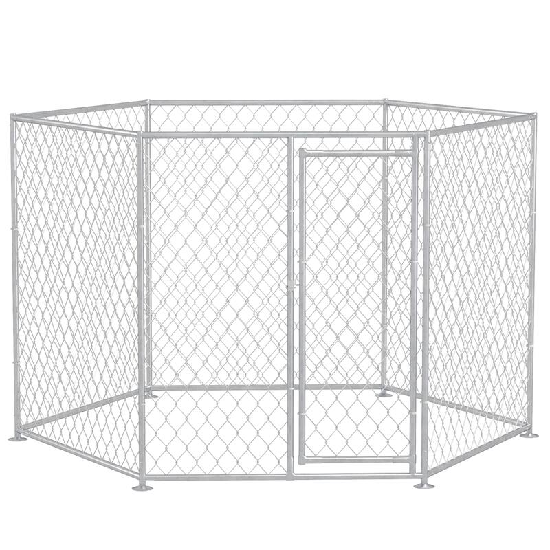 PawHut Dog Kennel Outdoor Dog Run with Lockable Door, for Medium and Large-Sized Dogs, Silver - 9.2' x 8' x 5.6'