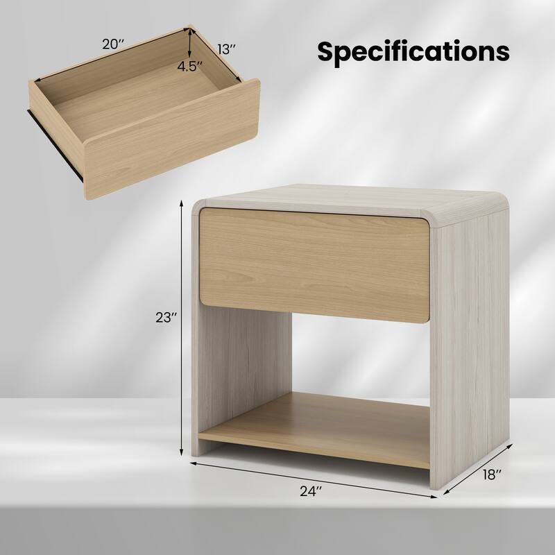 Gymax Modern Style Nightstand 2-Tier Sofa Side Bedside Table w/ Drawer