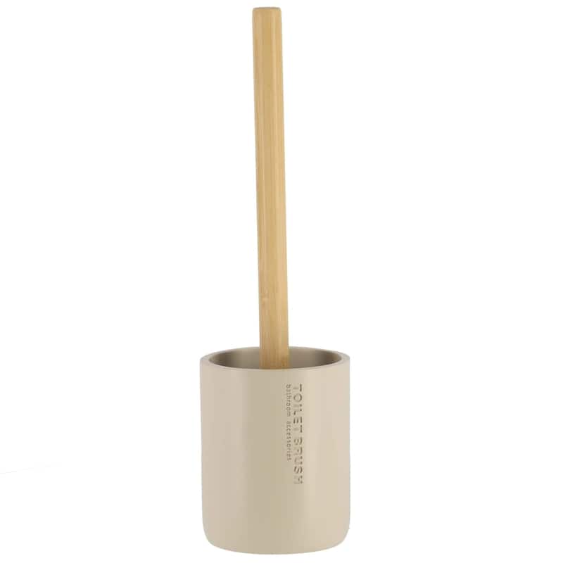 Chic Matte Toilet Brush Holder Set with Natural Bamboo Handle - 4 L x 4 W x 14.8 H