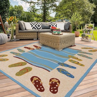 Dream Decor Rugs Picadilly Beaches Beige Blue Indoor Outdoor Area Rug