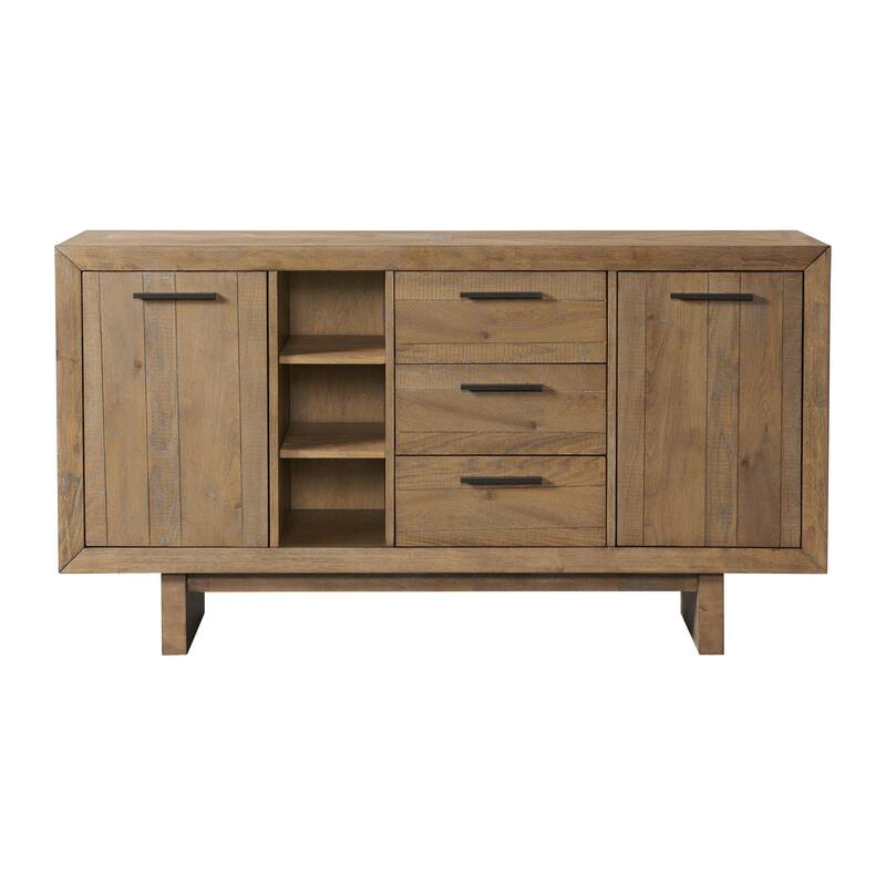Landmark 66" Wide Sideboard with 3 Drawers and 2 Doors, Weathered Oak