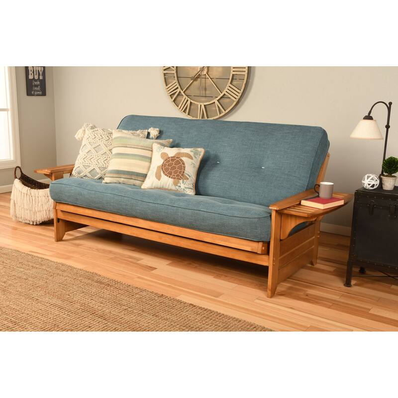 Somette Phoenix Butternut Futon Set with Mattress - Linen Aqua