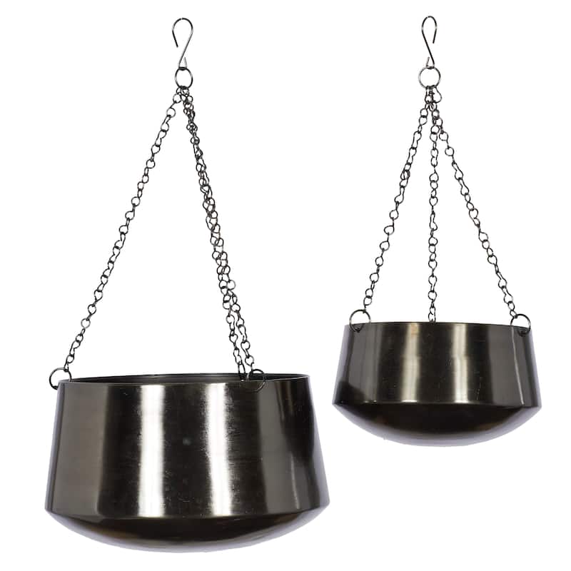 Black, Gold or Silver Metal Indoor Outdoor Hanging Dome Wall Planter with Chain (Set of 2)