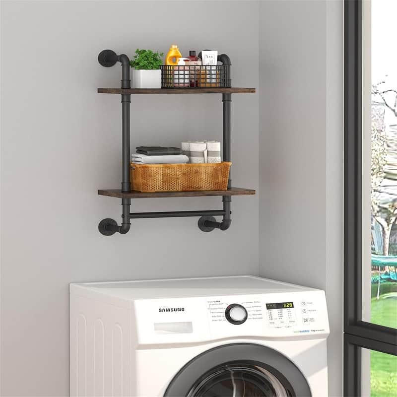 Industrial Pipe Floating Bathroom Shelves Wall Mounted - 7.8"D x 15.7"W x 25.6"H