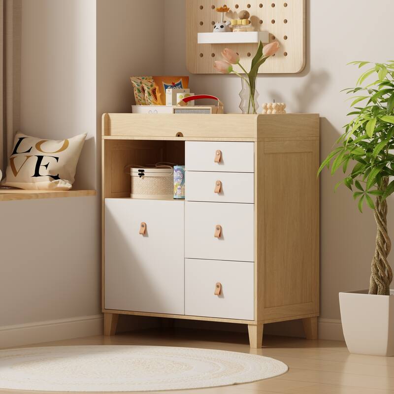 Baby Changing Table Dresser, 33.5" Baby Nursery Dresser with Drawers