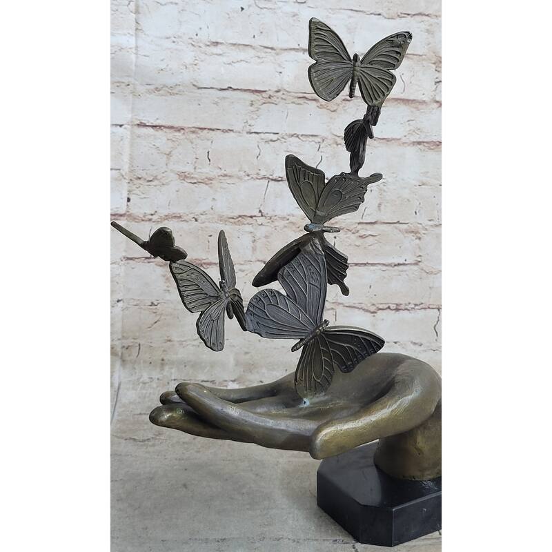 Butterflies In Hand Abstract Bronze Statue Sculpture Original Surreal Art 12 Inches X 11 Inches
