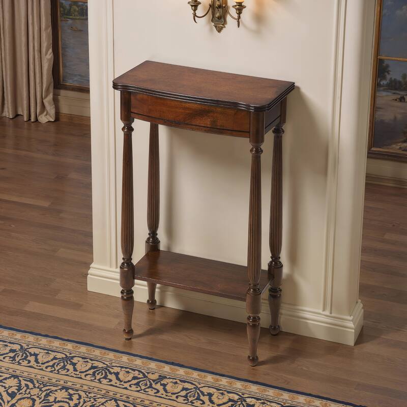 Whitney 17.5 in. W Rectangular Wood Console Table with Lower Open Shelf - Antique Cherry - Wood