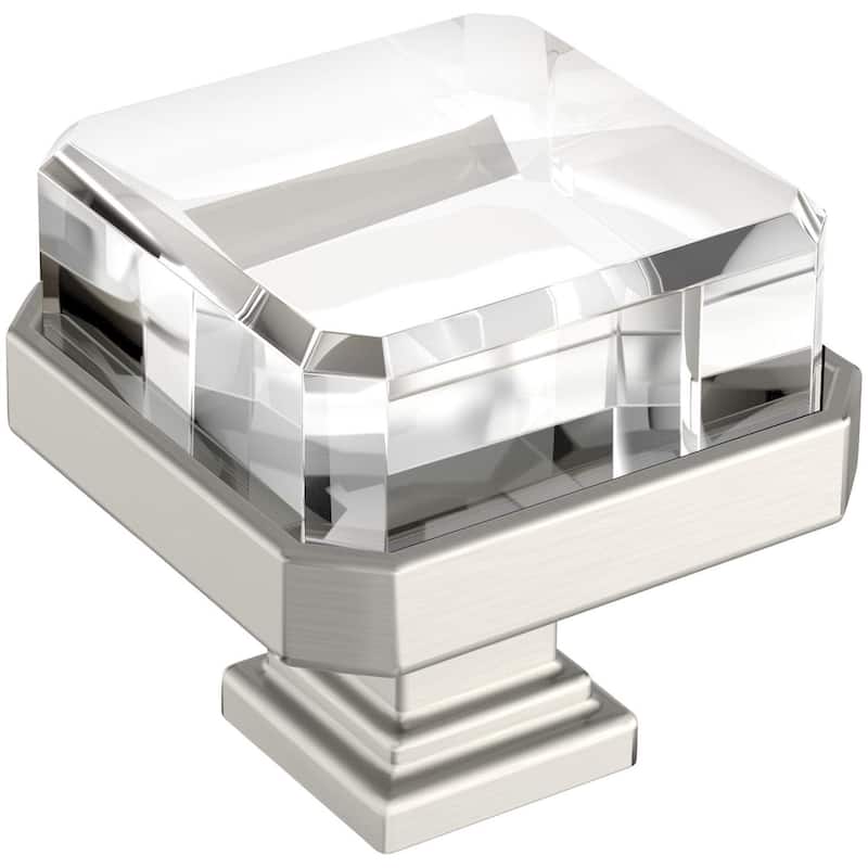 Amerock BP36975 Glacio 1-3/8" Square Cabinet Knob - Clear / Satin Nickel