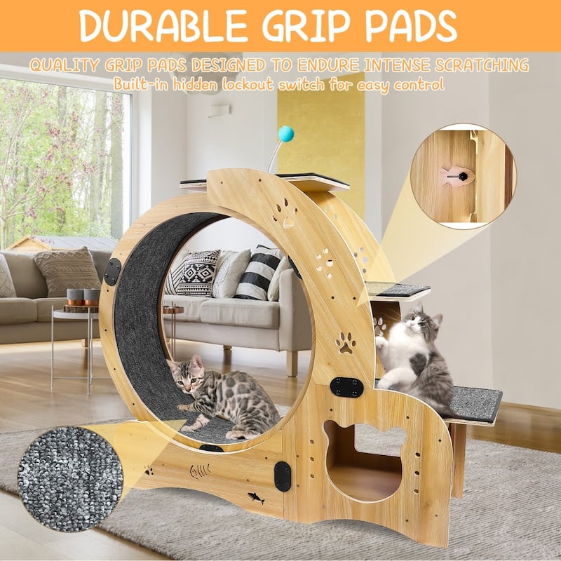 Brown 6-in-1 Cat Running Wheel For Large Cat Up To 44Lbs