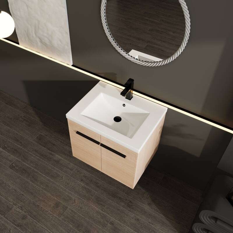 GDFStudio - Levistar Modern Wall-Mounted Bathroom Vanity Set with Scratch-Resistant Resin Sink & Soft Close Doors
