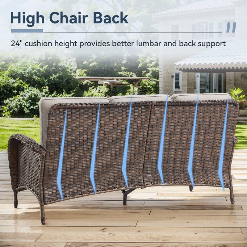 Gymojoy 3-Seat Outdoor Wicker Sofa with Professional Outdoor Cushions