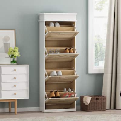 Kerrogee 4 Drawers Shoe Cabinet - 8 Tiers Shoe Rack - Up to 16 Pairs - 9.8"W x 21.7"L x 61"H