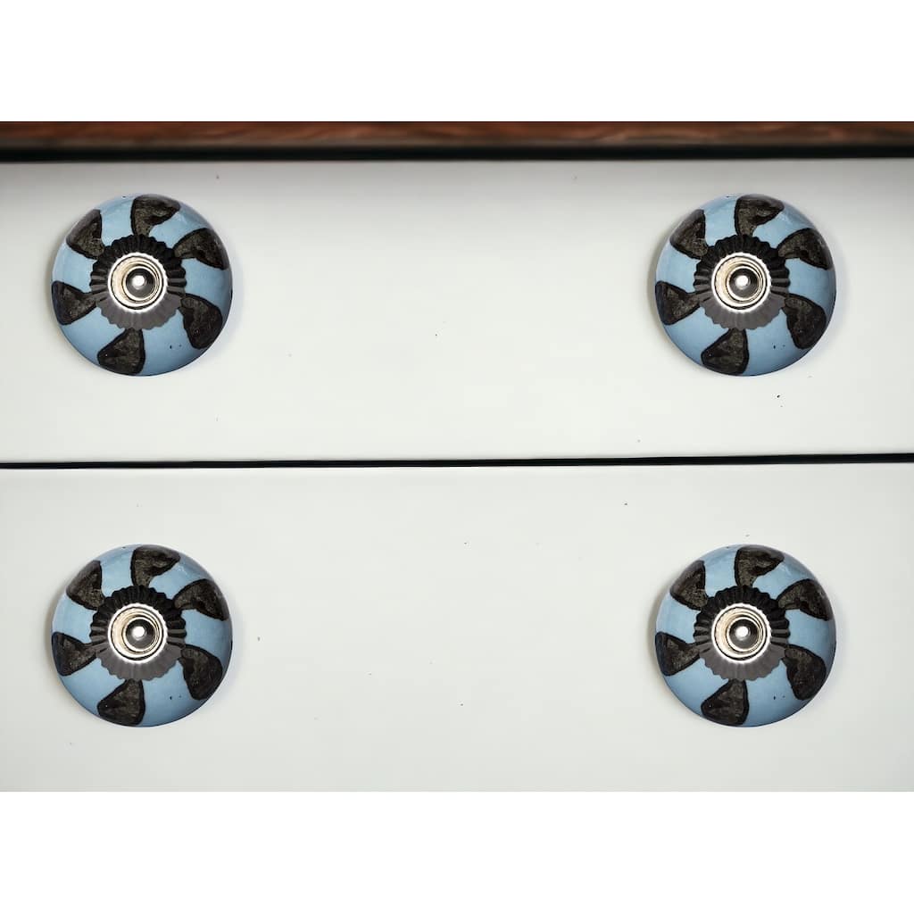 HomeRoots Set of Twelve Blue And Black Geometric Ceramic Drawer Pull Knobs - 1.5" x 1.5" x 1.5"