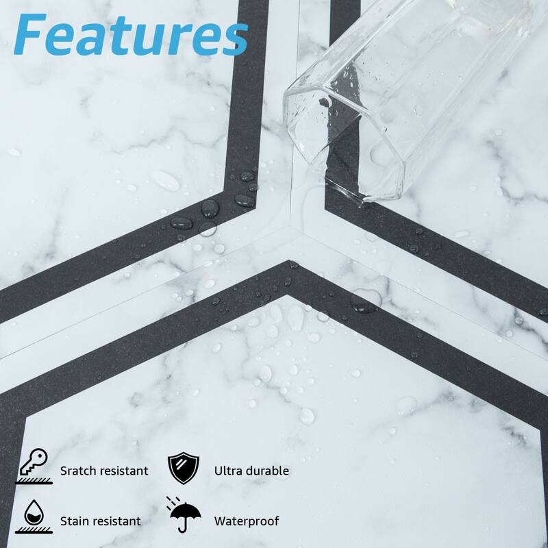 Art3d 11.8" x 10.2" Hexagon Peel and Stick Flooring Tile Marble Look, 30-Pack,Self Adhesive Waterproof Vinyl Floor Tile