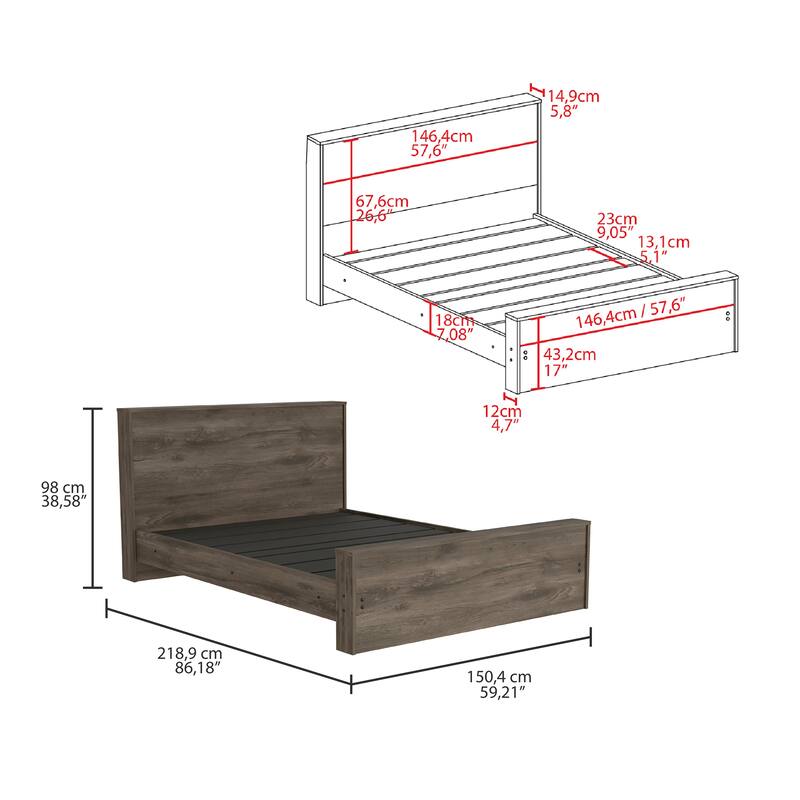 Full Size Engineered Wood Panel Bed Base with Headboard (440 lb Capacity)