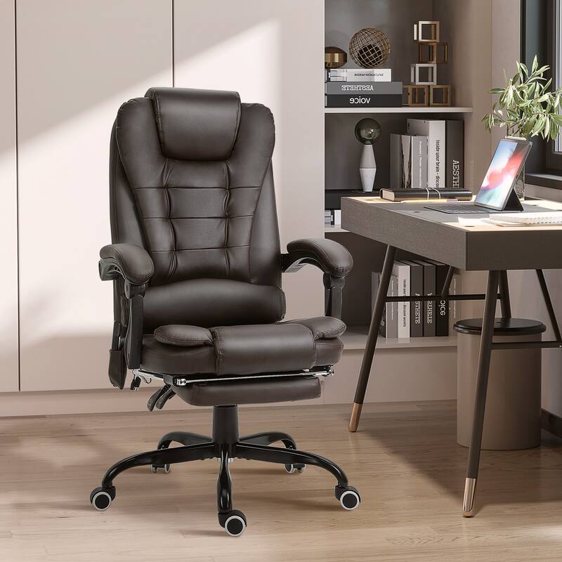 Brown PU Leather 360° Swivel Office Recliner with 7-Point Vibrating Massage, Footrest, Lumbar Support, Adjustable Height