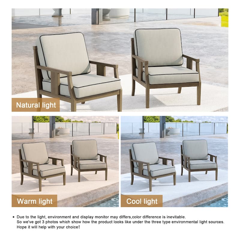 Set of 2 Outdoor Teak Wood Armchairs with Cushions, Patio Club Chairs