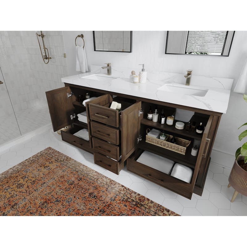 Willow Collections 72 in. W x 22 in. D Charlotte Teak Double Sink Bathroom Solid Teak Vanity with Countertop