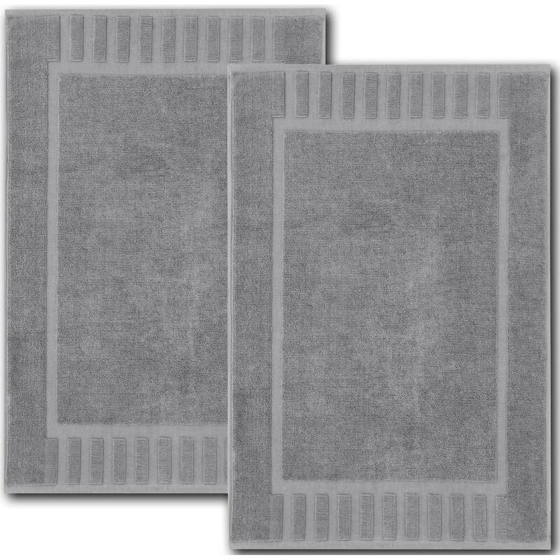 White Classic Luxury Cotton Bath Mat 22x34 Set of 2 - Light Gray